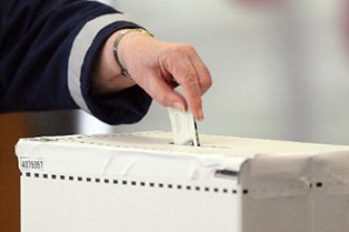 Voter and ballot box